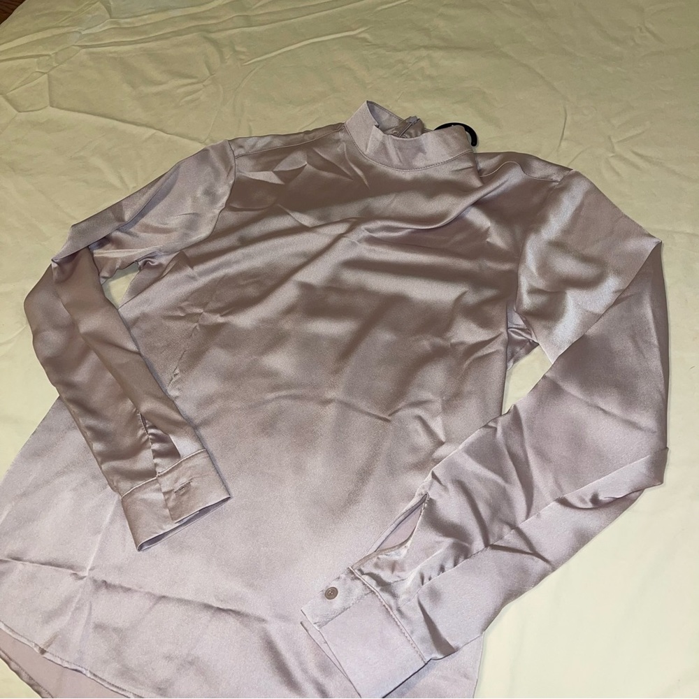 blush silk turtle neck shirt